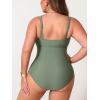CUPSHE Women Plus Size One Piece Swimsuit V Neck Tummy Control Twisted Front Bathing Suit Adjustable Straps(Olive Green)