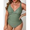 CUPSHE Women Plus Size One Piece Swimsuit V Neck Tummy Control Twisted Front Bathing Suit Adjustable Straps(Olive Green)