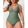 CUPSHE Women Plus Size One Piece Swimsuit V Neck Tummy Control Twisted Front Bathing Suit Adjustable Straps(Olive Green)
