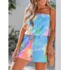CUPSHE Women Swimsuit Cover Ups Tie Dye Strapless Tube Beach Cover Up Romper Drawstring Swimwear Coverups(Blue Tie Dye)