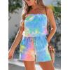 CUPSHE Women Swimsuit Cover Ups Tie Dye Strapless Tube Beach Cover Up Romper Drawstring Swimwear Coverups(Blue Tie Dye)