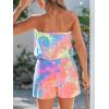 CUPSHE Women Swimsuit Cover Ups Tie Dye Strapless Tube Beach Cover Up Romper Drawstring Swimwear Coverups(Blue Tie Dye)