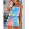 CUPSHE Women Swimsuit Cover Ups Tie Dye Strapless Tube Beach Cover Up Romper Drawstring Swimwear Coverups(Blue Tie Dye)