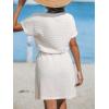 CUPSHE Women Swimsuit Cover Ups Waffle Knit Short Sleeve Tie Beach Coverup Dress(White)