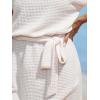 CUPSHE Women Swimsuit Cover Ups Waffle Knit Short Sleeve Tie Beach Coverup Dress(White)