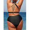 CUPSHE Women Swimsuit Plus Size Bikini Set Three Piece High Waisted Sheer Mesh Top Halter Ruched Bottom(Black)