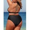 CUPSHE Women Swimsuit Plus Size Bikini Set Three Piece High Waisted Sheer Mesh Top Halter Ruched Bottom(Black)