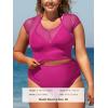 CUPSHE Women Swimsuit Plus Size Bikini Set Three Piece High Waisted Sheer Mesh Top Halter Ruched Bottom(Orchid Pink)