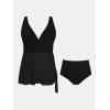 CUPSHE Women Tankini Sets Plus Size Two Piece Swimsuit High Waisted V Neck Mesh Ruched Self Tie Swim Dress(Black)