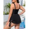 CUPSHE Women Tankini Sets Plus Size Two Piece Swimsuit High Waisted V Neck Mesh Ruched Self Tie Swim Dress(Black)
