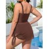 CUPSHE Women Tankini Sets Plus Size Two Piece Swimsuit High Waisted V Neck Mesh Ruched Self Tie Swim Dress(Chocolate Brown)