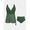 CUPSHE Women Tankini Sets Plus Size Two Piece Swimsuit High Waisted V Neck Mesh Ruched Self Tie Swim Dress(Olive Green)