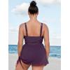 CUPSHE Women Tankini Sets Plus Size Two Piece Swimsuit High Waisted V Neck Mesh Ruched Self Tie Swim Dress(Purple)