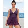 CUPSHE Women Tankini Sets Plus Size Two Piece Swimsuit High Waisted V Neck Mesh Ruched Self Tie Swim Dress(Purple)