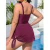 CUPSHE Women Tankini Sets Plus Size Two Piece Swimsuit High Waisted V Neck Mesh Ruched Self Tie Swim Dress(Purple Red)