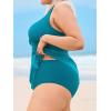 CUPSHE Women Tankini Sets Plus Size Two Piece Swimsuit High Waisted V Neck Mesh Ruched Self Tie Swim Dress(Teal)