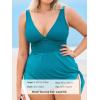 CUPSHE Women Tankini Sets Plus Size Two Piece Swimsuit High Waisted V Neck Mesh Ruched Self Tie Swim Dress(Teal)