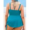 CUPSHE Women Tankini Sets Plus Size Two Piece Swimsuit High Waisted V Neck Mesh Ruched Self Tie Swim Dress(Teal)