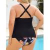 CUPSHE Women Tankini Sets Plus Size Two Piece Swimsuit V Neck Mid Rise Crisscross Back Tie O Ring(Black/Floral)