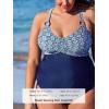 CUPSHE Women Tankini Sets Plus Size Two Piece Swimsuit V Neck Mid Rise Crisscross Back Tie O Ring(Navy Blue/Retro Print)