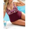 CUPSHE Women Tankini Sets Plus Size Two Piece Swimsuit V Neck Mid Rise Crisscross Back Tie O Ring(Red/Floral)