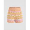 CUPSHE Women’s Beach Coverup Shorts Crochet Knit Striped High Waist Cover Up Shorts(Pink Striped)