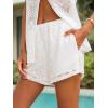 CUPSHE Womens Beach Shorts Linen Shorts High Waist Beach Shorts Lace Knitted Swim Coverup Shorts(White)