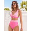 CUPSHE Women’s Bikini Set High Waisted Tummy Control Bathing Suit Crisscross Back Self Tie Full Coverage Swimwear Ruched(Rose Pink/Floral)