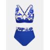 CUPSHE Women’s Bikini Set High Waisted Tummy Control Bathing Suit Crisscross Back Self Tie Full Coverage Swimwear Ruched(Royal Blue/White)