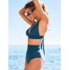 CUPSHE Women’s Bikini Set High Waisted Tummy Control Bathing Suit Crisscross Back Self Tie Full Coverage Swimwear Ruched(Teal Blue)
