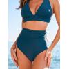 CUPSHE Women’s Bikini Set High Waisted Tummy Control Bathing Suit Crisscross Back Self Tie Full Coverage Swimwear Ruched(Teal Blue)