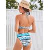 CUPSHE Women’s Bikini Set High Waisted Two Piece Swimsuit O Ring Halter Strap Bathing Suit Back Hook(Turquoise/Abstract)