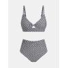 CUPSHE Women’s Bikini Set High Waisted Two Piece Swimsuit Twist Front Cutout Bathing Suit Full Coverage Ruched(Black/Geo)