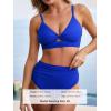 CUPSHE Women’s Bikini Set High Waisted Two Piece Swimsuit Twist Front Cutout Bathing Suit Full Coverage Ruched(Royal Blue)