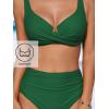 CUPSHE Women’s Bikini Sets High Waisted Swimsuit Underwire Adjustable Straps Twisted Hook Full Coverage Bottom(Alpine Green)