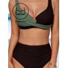 CUPSHE Women’s Bikini Sets High Waisted Swimsuit Underwire Adjustable Straps Twisted Hook Full Coverage Bottom(Black/Dark Green)