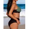 CUPSHE Women’s Bikini Sets High Waisted Swimsuit Underwire Adjustable Straps Twisted Hook Full Coverage Bottom(Black/Dark Green)