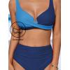 CUPSHE Women’s Bikini Sets High Waisted Swimsuit Underwire Adjustable Straps Twisted Hook Full Coverage Bottom(Light Blue/Dark Blue)