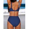 CUPSHE Women’s Bikini Sets High Waisted Swimsuit Underwire Adjustable Straps Twisted Hook Full Coverage Bottom(Light Blue/Dark Blue)