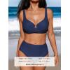 CUPSHE Women’s Bikini Sets High Waisted Swimsuit Underwire Adjustable Straps Twisted Hook Full Coverage Bottom(Navy)