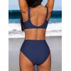 CUPSHE Women’s Bikini Sets High Waisted Swimsuit Underwire Adjustable Straps Twisted Hook Full Coverage Bottom(Navy)