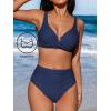 CUPSHE Women’s Bikini Sets High Waisted Swimsuit Underwire Adjustable Straps Twisted Hook Full Coverage Bottom(Navy)