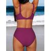 CUPSHE Women’s Bikini Sets High Waisted Swimsuit Underwire Adjustable Straps Twisted Hook Full Coverage Bottom(Purple Red)