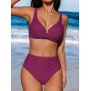 CUPSHE Women’s Bikini Sets High Waisted Swimsuit Underwire Adjustable Straps Twisted Hook Full Coverage Bottom(Purple Red)
