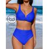 CUPSHE Women’s Bikini Sets High Waisted Swimsuit Underwire Adjustable Straps Twisted Hook Full Coverage Bottom(Royal Blue)