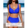 CUPSHE Women’s Bikini Sets High Waisted Swimsuit Underwire Adjustable Straps Twisted Hook Full Coverage Bottom(Royal Blue)