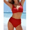 CUPSHE Women’s Bikini Sets High Waisted Swimsuit Underwire Adjustable Straps Twisted Hook Full Coverage Bottom(Solid Red)