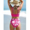 CUPSHE Women’s Bikini Sets High Waisted Two Piece Swimsuit V Neck Front Wrap Adjustable Straps Ruched Bottom Swimwear(Pink/Floral)