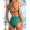 CUPSHE Women’s Bikini Sets High Waisted Two Piece Swimsuit V Neck Halter Strap Bathing Suit Cutouts Back Hook(Deep Teal)