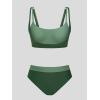 CUPSHE Women’s Bikini Sets Scoop Neck Adjustable Straps Sporty Bathing Suit High Rise Colorblock(Black/Green)